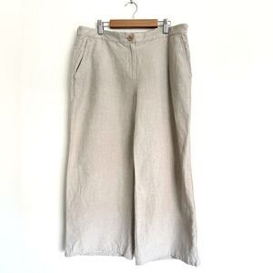 Eileen Fisher Linen Tencel High Rise Wide Leg Crop Pants Size Medium Tan